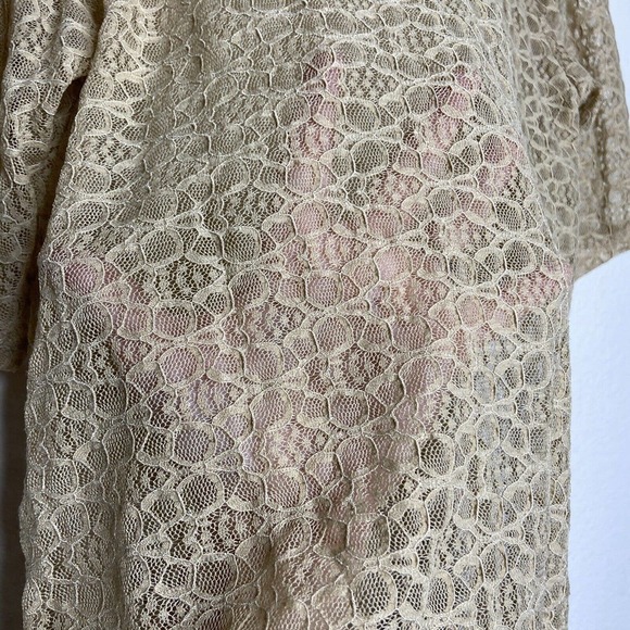 Zara Tan Lace Puff Shoulder Blouse Sz S - Picture 6 of 8